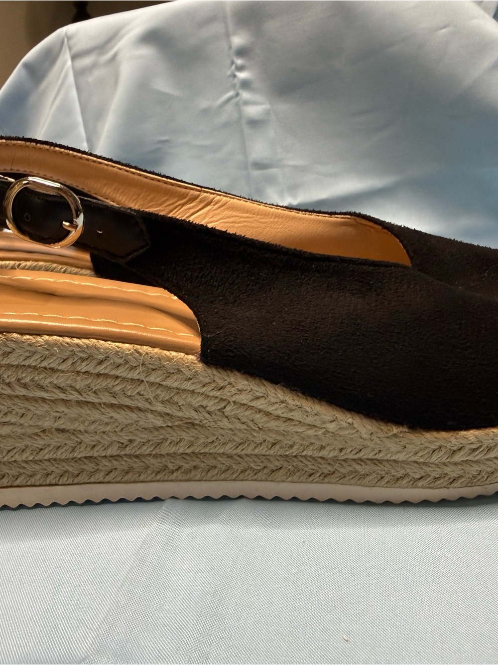 SHEIN Black Espadrille Platform Slingback Wedge